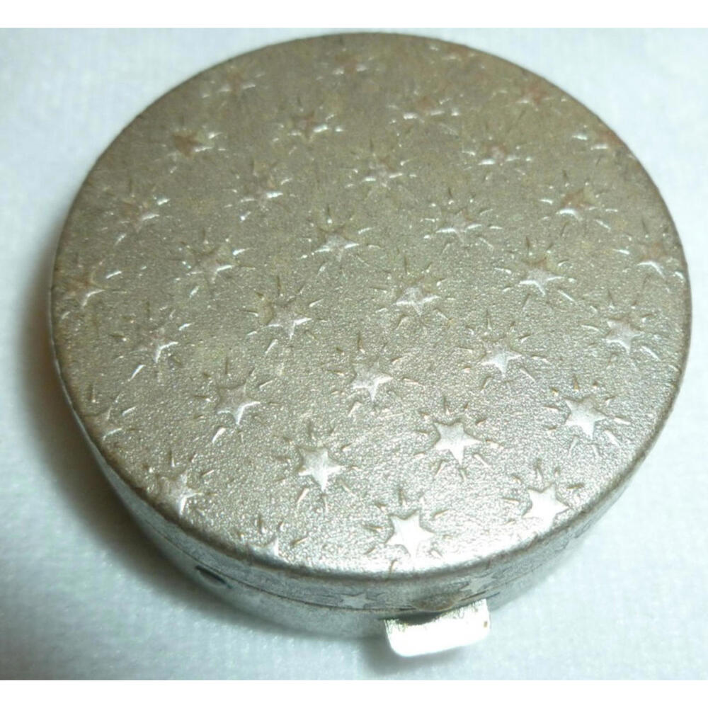 Vintage Small Trinket Tooth Box Decor Stars Etched Round 1.5" Enamel Liner Metal